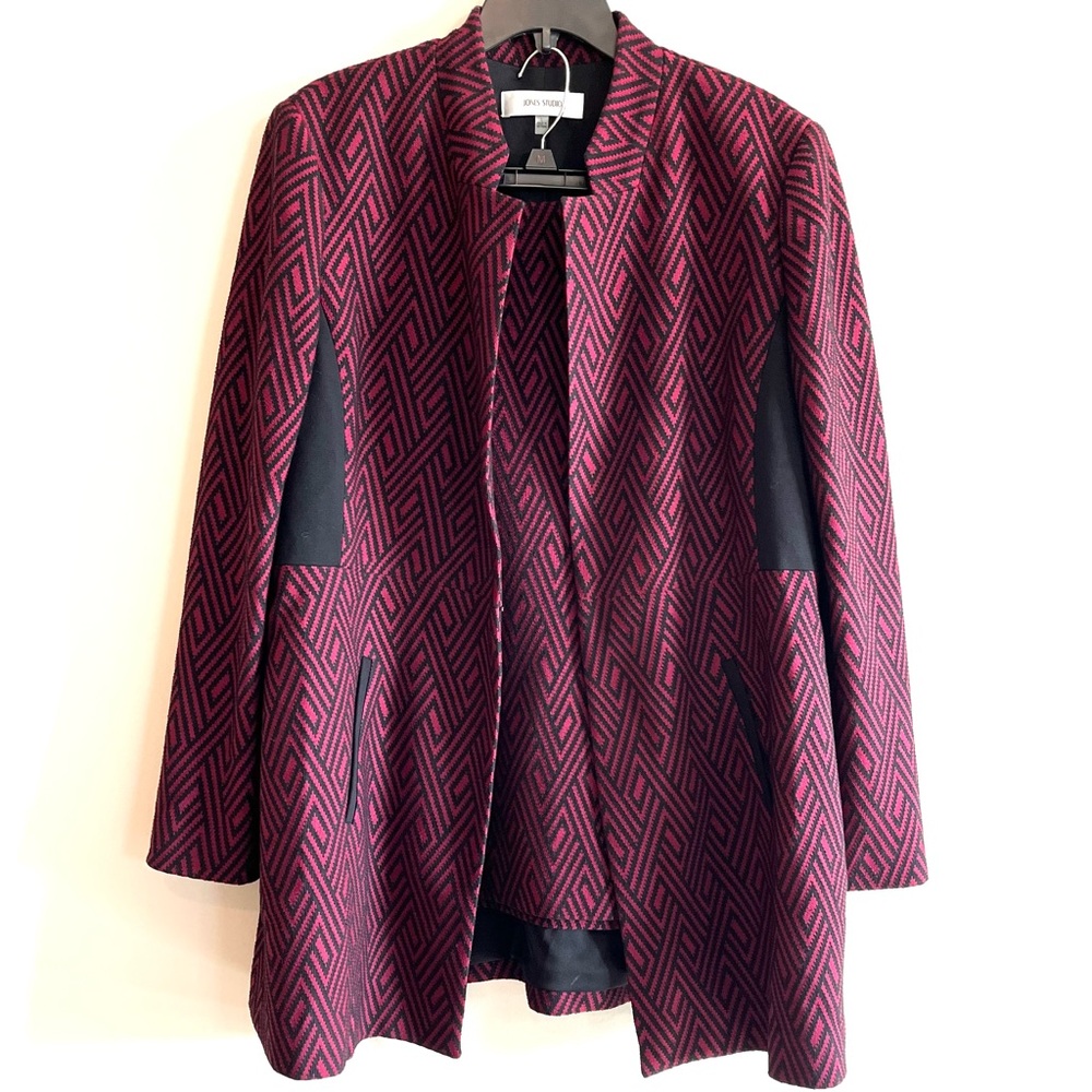 Jones Studio Open Front Magenta Black Chevron Skirt Suit Women’s Size L NWT